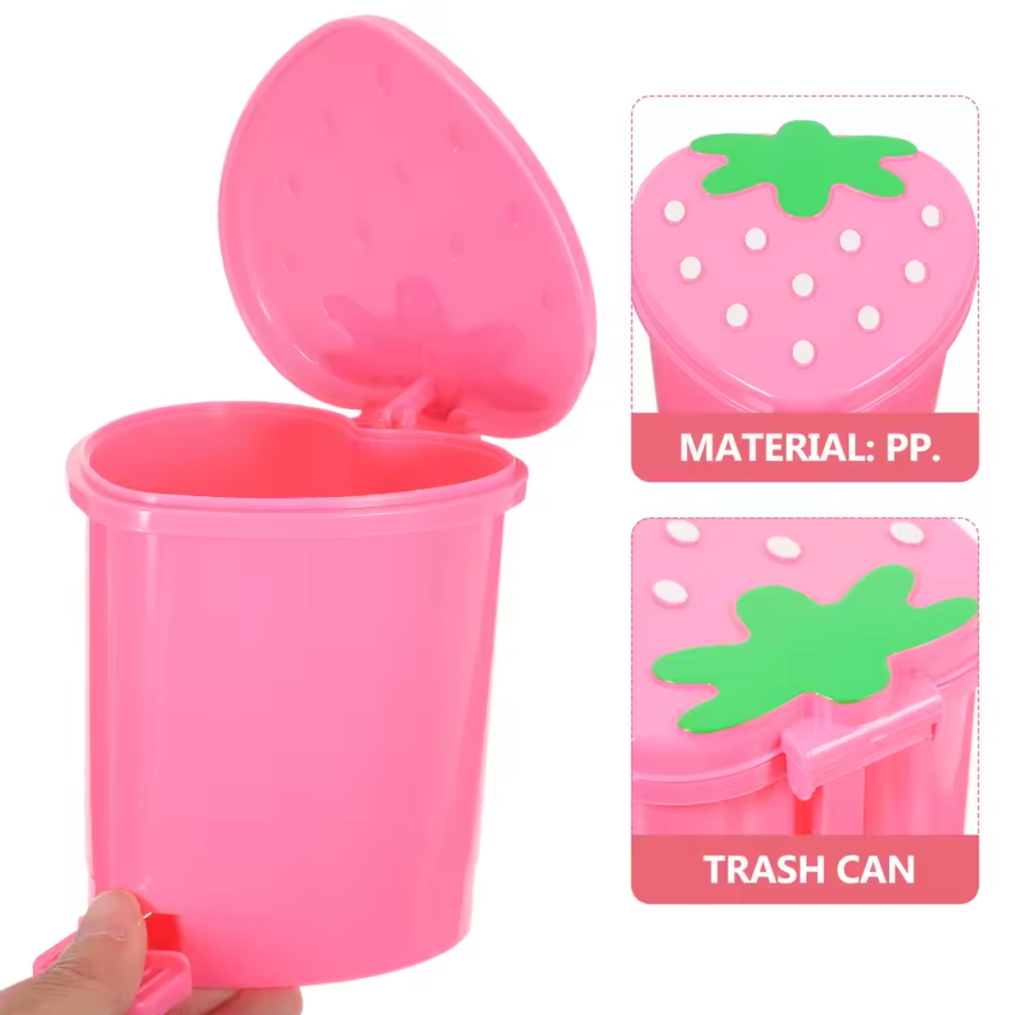 Cute Mini Covered Sealed Trash Can, Strawberry Pop-Up Mini Trash Bin, Household Desktop Waste Storage Bin